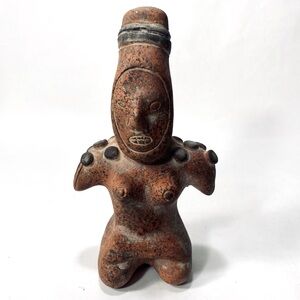 Columbian Mayan Style Terracotta Clay Pottery Sitting Female Figure Statue